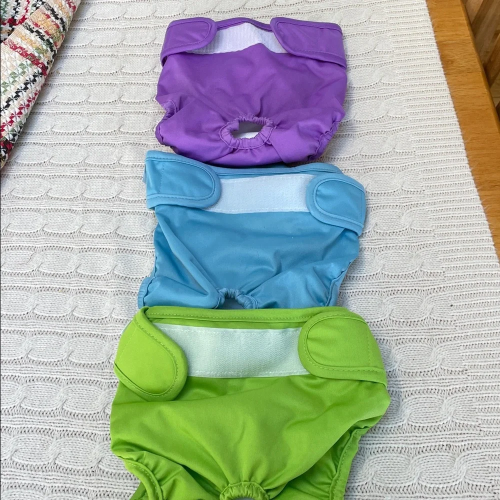 Pet Magasin Dog Cloth Diaper Set of 3 like new Hook & loop waist band adjustable